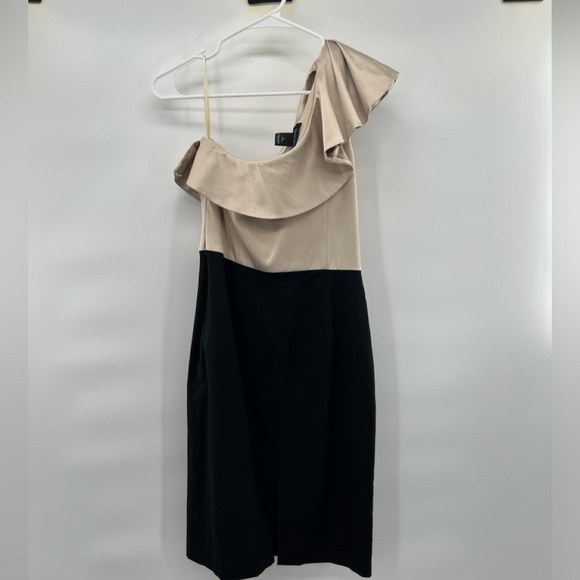 White House Black Market color block brown black one shoulder dress size 2 - Picture 1 of 7